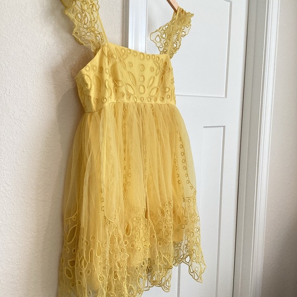 Anthropologie Let Me Be Eyelet Tulle Mini Dress Large Yellow - Picture 5 of 15